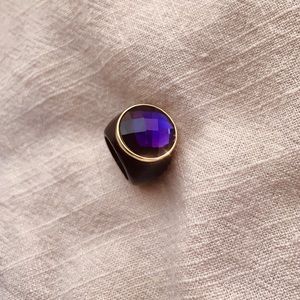 BCBG round purple gemstone + wood cocktail ring
